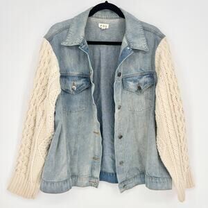 POL Lightwash Denim Cream Crochet Sleeve Jacket Size XL